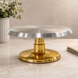 2 Piece Shiny Golden Cake Turntable - Stainless Steel Top with Detachable Fiber Base