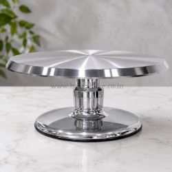 3 Piece Shiny Silver Heavy Cake Turntable - Stainless Steel Top with Detachable Fiber Base