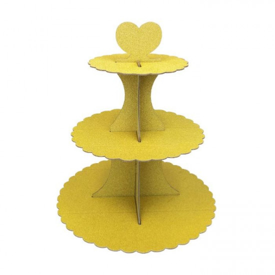 3-Tier Cupcake Stand Glitter Gold