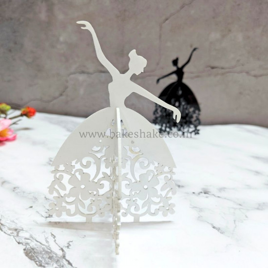 Dancing Girl Silhouette Acrylic Cake Topper - White