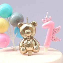 3D Teddy Bear Shape Cake Candle - Golden