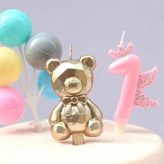 3D Teddy Bear Shape Cake Candle - Golden 3D Teddy Bear Shape Cake Candle - Golden