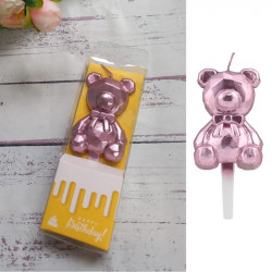 3D Teddy Bear Shape Cake Candle - Rose Gold