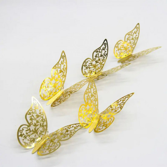 3D Gold Hollow Butterfly Cake Topper (12 Pieces)