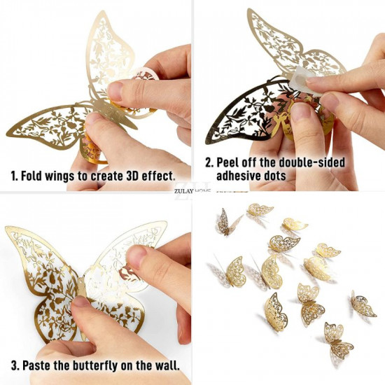 3D Gold Hollow Butterfly Cake Topper (12 Pieces)