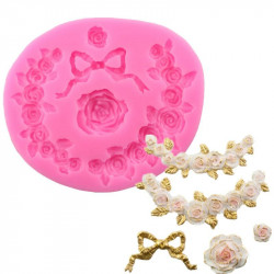 Baroque Ribbon Cake Decorating Rose Wreath Silicone Fondant Mould