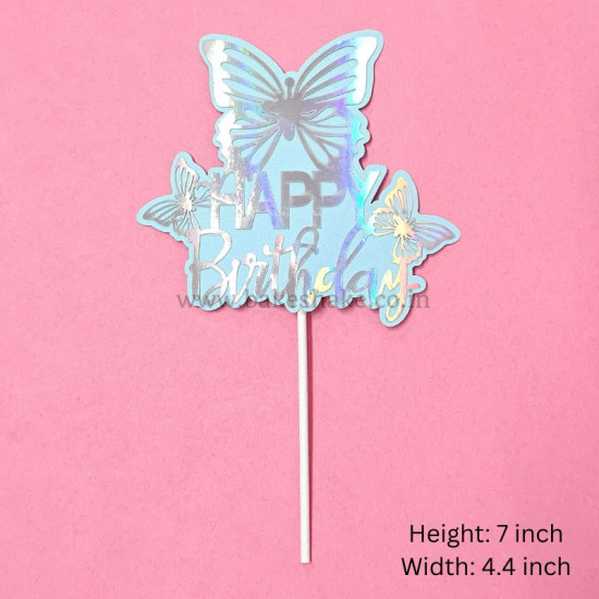 Blue Butterfly Happy Birthday Cake Topper