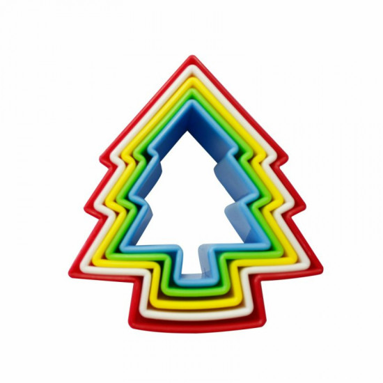 Multi Colour Christmas Tree Shape Plastic Cookie Cutter -  Set of 5 Pieces