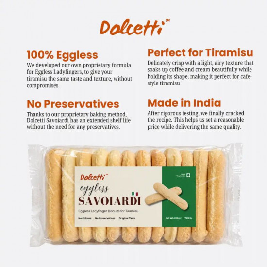 Dolcetti Eggless Savoiardi Ladyfinger Biscuits for Tiramisu - 200g