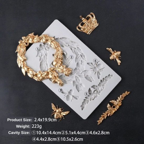 European Style Decorative Pattern Silicone Mould | Honey Bee Crown Fondant Mould European Style Decorative Pattern Silicone Mould | Honey Bee Crown Fondant Mould