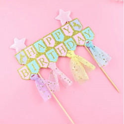Happy Birthday Glitter Banner Cake Topper