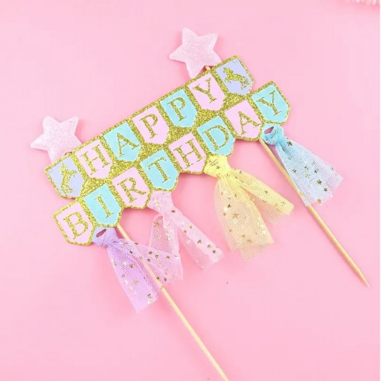 Happy Birthday Glitter Banner Cake Topper