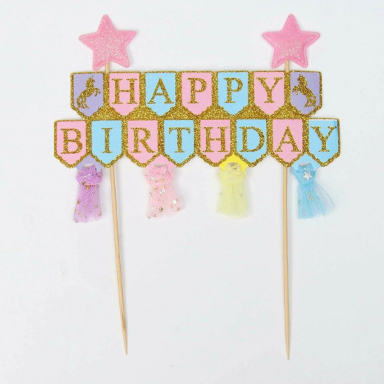Happy Birthday Glitter Banner Cake Topper