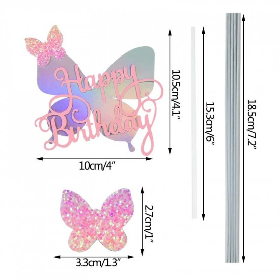 Gradient Butterfly Pink Happy Birthday Cake Topper