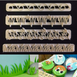 Grass, Waves, Flames & Icicles Fondant Cutter Strips Set of 4 Pieces