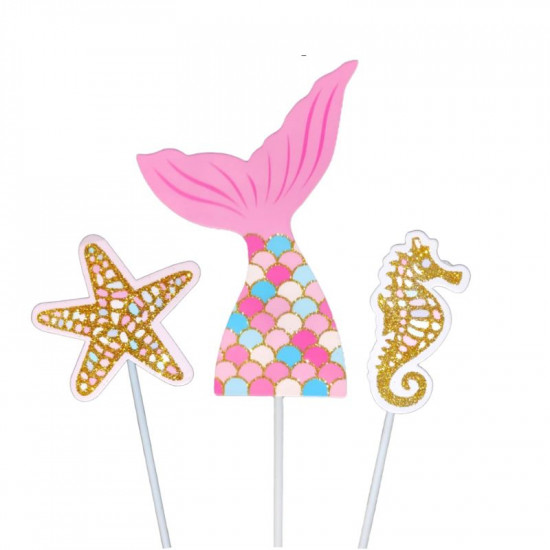 Mermaid Tail, Starfish, Seahorse Cake Topper Set of 3