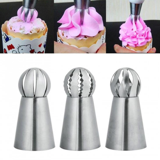 Russian Nozzle Ball Shape Decorating Tips Set of 3 Pcs