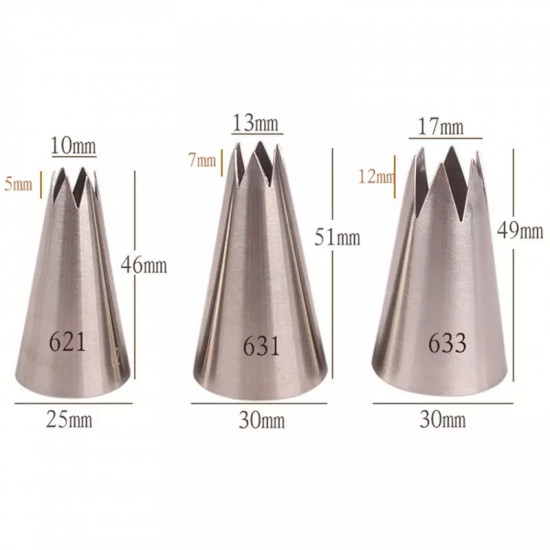 Russian Nozzles Star Piping Tips Set of 3 Pcs