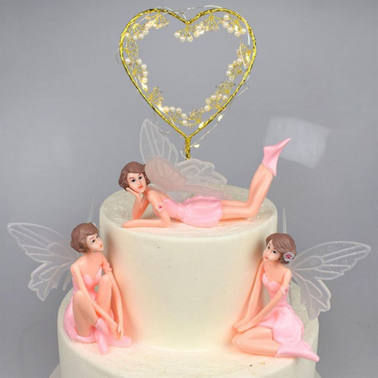 Pink Fairy With Wings Plastic Toys for Cake Decoration (Set of 3) Pink Fairy With Wings Plastic Toys for Cake Decoration (Set of 3)