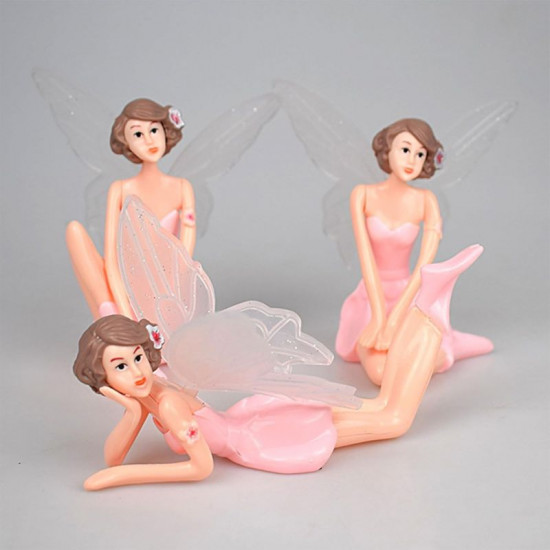 Pink Fairy With Wings Plastic Toys for Cake Decoration (Set of 3) Pink Fairy With Wings Plastic Toys for Cake Decoration (Set of 3)