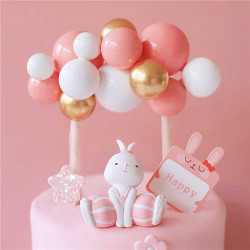 Pink White Gold Balloon Cake Topper