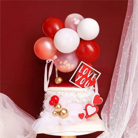 Red Peach White Confetti Balloon Cake Topper