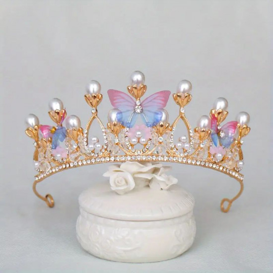 Rhinestone Pearl Butterfly Tiara Crown