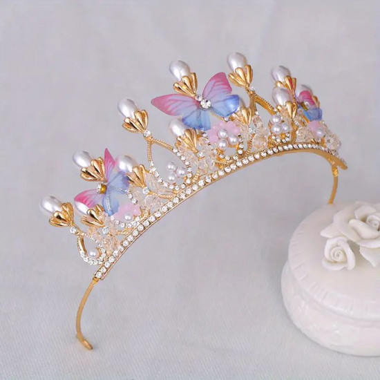 Rhinestone Pearl Butterfly Tiara Crown