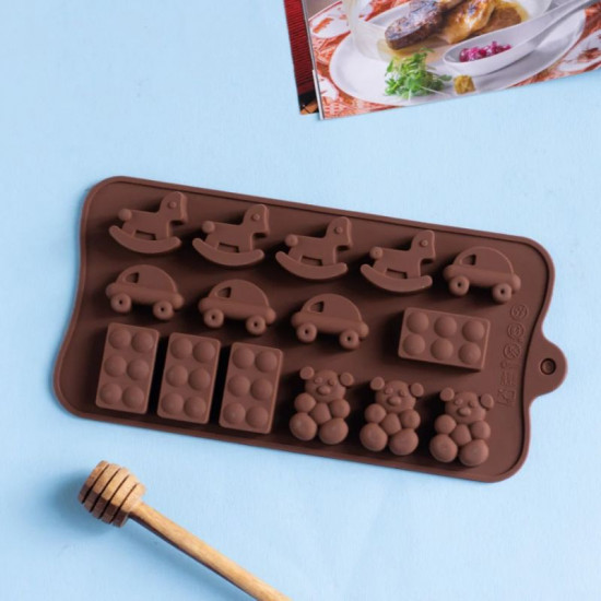 Rocking Horse, Car, Toy Brick and Teddy Bear Silicone Chocolate Mould