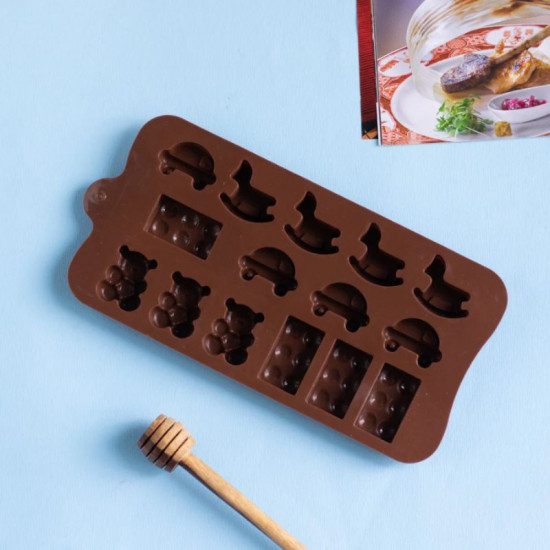 Rocking Horse, Car, Toy Brick and Teddy Bear Silicone Chocolate Mould