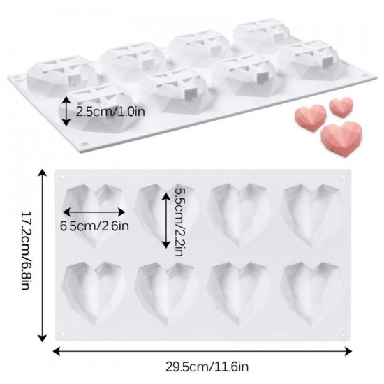 Diamond Heart Shape (8 Cavity) Silicone Chocolate Mould