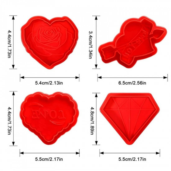 Valentine Theme Cookie Cutter - Rose, Love Heart, Cupid Arrow and Diamond Shape