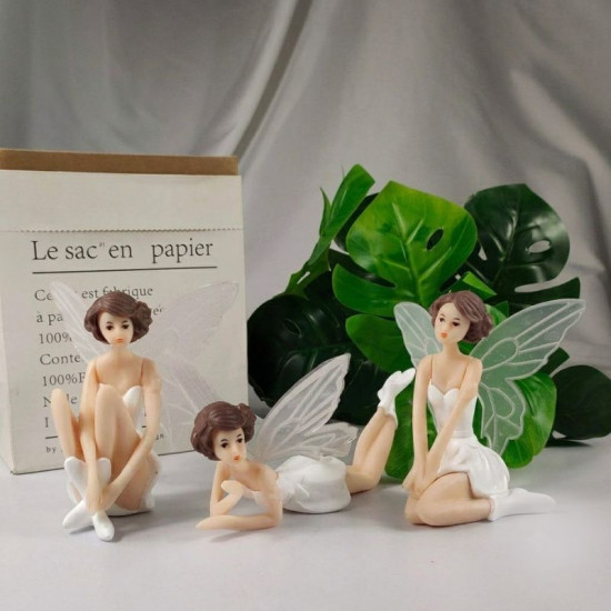 White Fairy With Wings Plastic Toys for Cake Decoration (Set of 3)