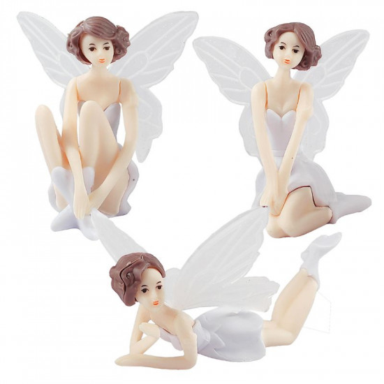 White Fairy With Wings Plastic Toys for Cake Decoration (Set of 3)