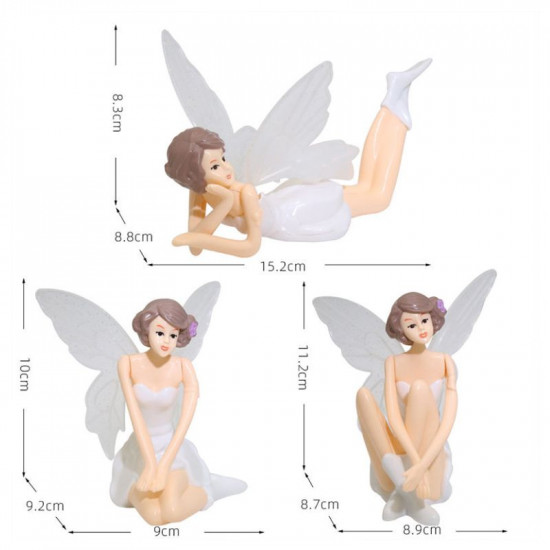 White Fairy With Wings Plastic Toys for Cake Decoration (Set of 3)