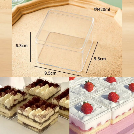 Acrylic Dessert Tub | Clear Plastic Container Box - Square Shape (Set of 12)