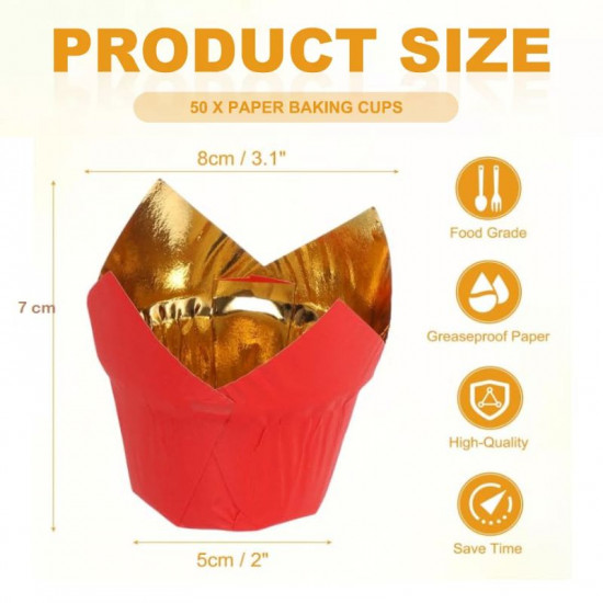 Aluminum Foil Tulip Baking Cups - Red Gold