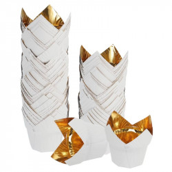Aluminum Foil Tulip Baking Cups - White Gold