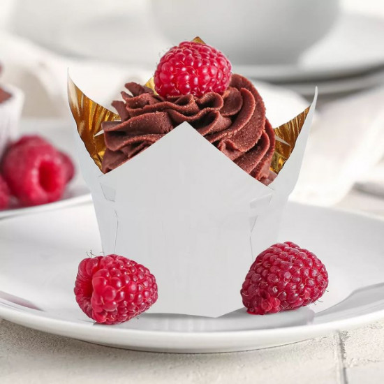 Aluminum Foil Tulip Baking Cups - White Gold