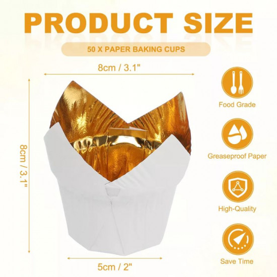 Aluminum Foil Tulip Baking Cups - White Gold