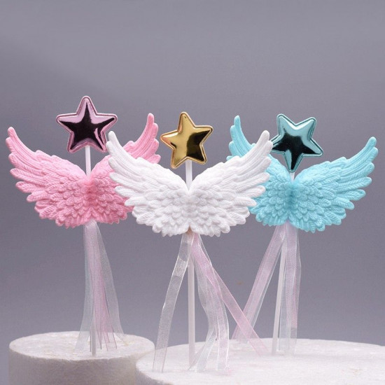 White Angel Wing With Star Cake Topper