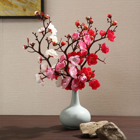 Artificial Plum Blossoms Flower Stick (Set of 3)