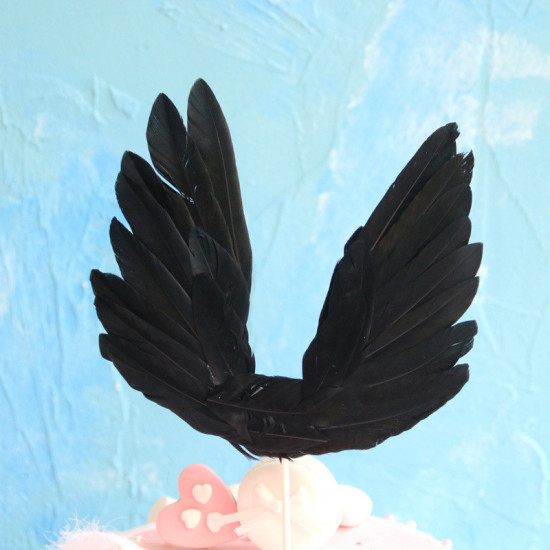 Black Angel Feather Wings Cake Topper