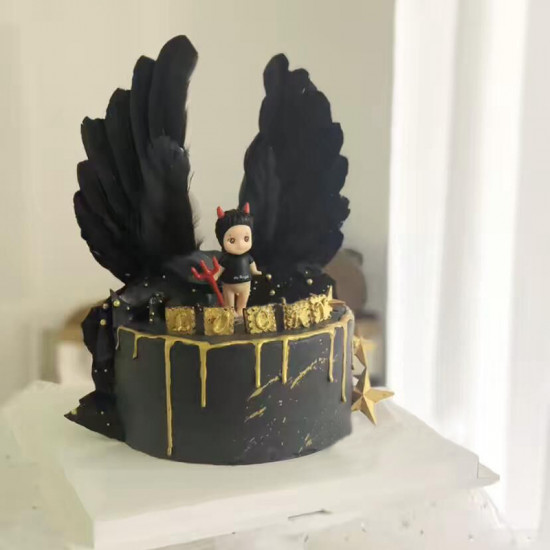 Black Angel Feather Wings Cake Topper