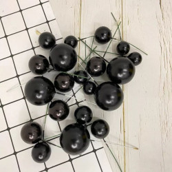 Black Faux Ball Toppers for Cake Decoration (20 Pcs)