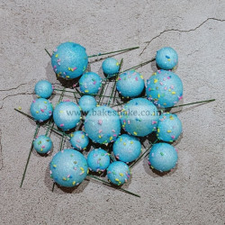 Blue Glitter With Sprinkles Faux Ball Toppers for Cake Decoration (20 Pcs)