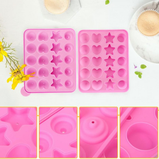 4 in 1 Cake Pop Moulds | Silicone Lollipop Mould with Round, Star, Heart, Spiral Shape Cavity 4 in 1 Cake Pop Moulds | Silicone Lollipop Mould with Round, Star, Heart, Spiral Shape Cavity