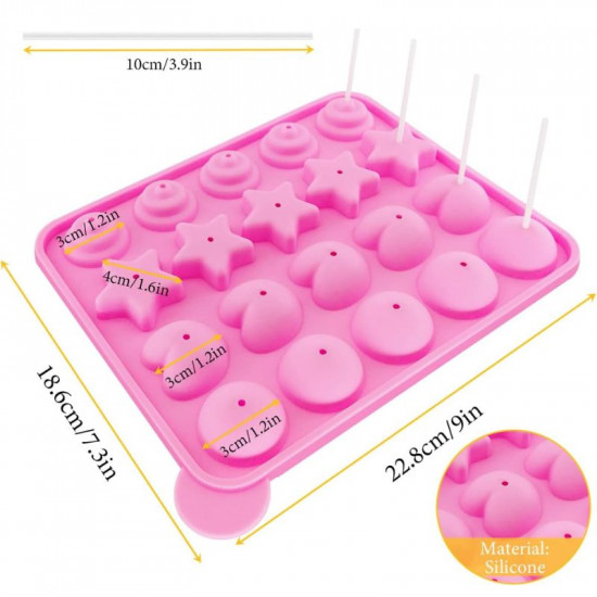 4 in 1 Cake Pop Moulds | Silicone Lollipop Mould with Round, Star, Heart, Spiral Shape Cavity 4 in 1 Cake Pop Moulds | Silicone Lollipop Mould with Round, Star, Heart, Spiral Shape Cavity