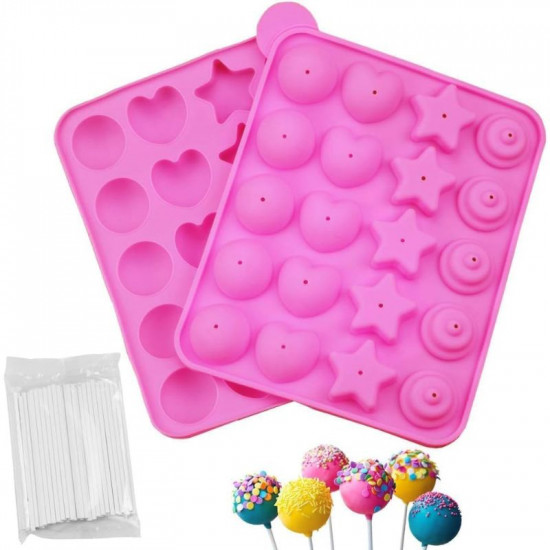 4 in 1 Cake Pop Moulds | Silicone Lollipop Mould with Round, Star, Heart, Spiral Shape Cavity 4 in 1 Cake Pop Moulds | Silicone Lollipop Mould with Round, Star, Heart, Spiral Shape Cavity