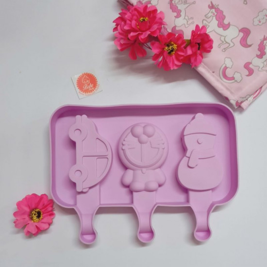 Car Doremon Snowman 3 Cavity Silicone Popsicle Mould